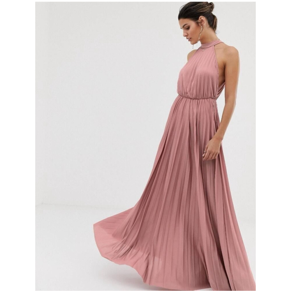 ASOS Dresses & Skirts - Asos Blush Pink Rose Pleated Halter Maxi Dress Gown Size 12